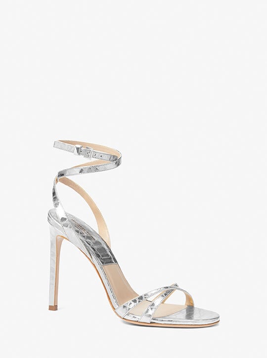 Chrissy Metallic Python Embossed Leather Sandal michael kors chrissy metallic python embossed leather sandal