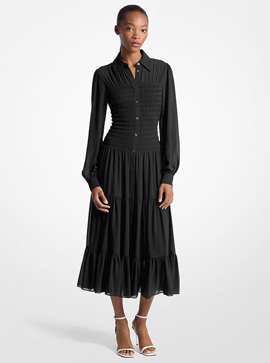 Smocked Georgette Shirtdress michael kors smocked georgette shirtdress