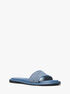 Dana Logo Embossed Denim Slide Sandal michael kors dana logo embossed denim slide sandal