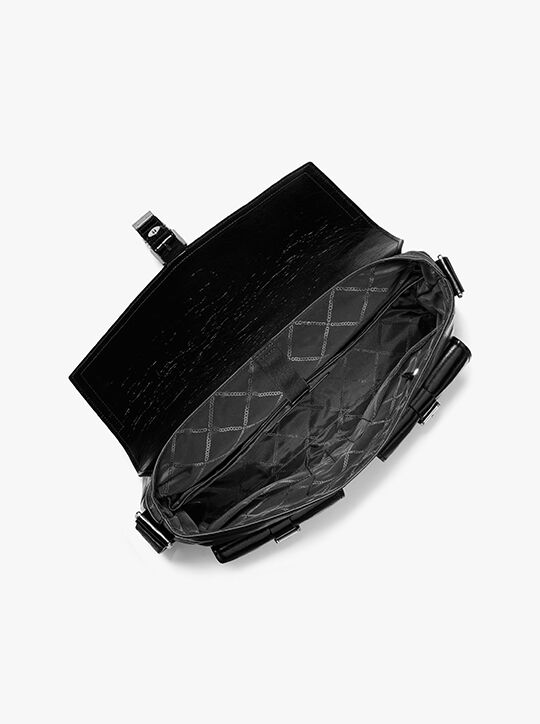 michael kors darrington large crackled leather messenger bag