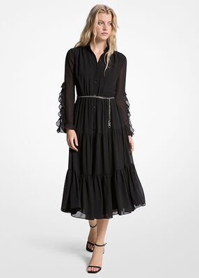 michael kors ruffled georgette midi dress