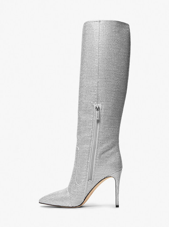 Rue Embellished Glitter Chain-Mesh Knee Boot michael kors rue embellished glitter chain mesh knee boot