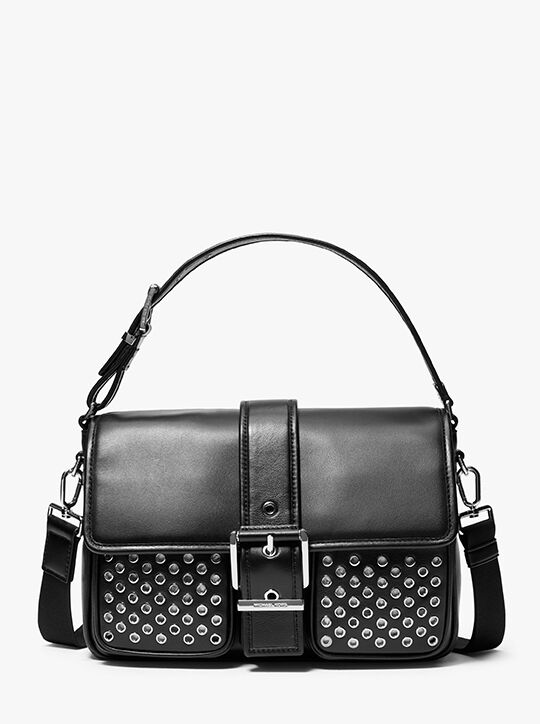 michael kors colby medium grommeted leather messenger bag