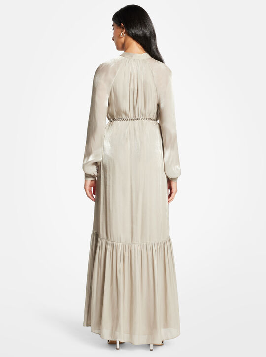 michael kors metallic crinkled georgette belted kaftan dress