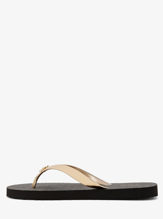 michael kors metallic logo pvc flip flops