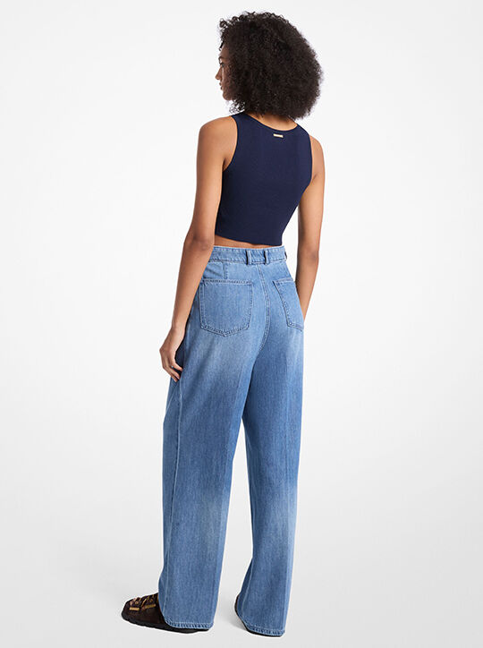 Pleated Denim Trousers michael kors pleated denim trousers