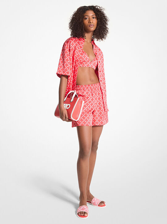 michael kors empire logo print satin shorts