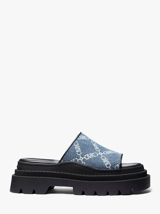 michael kors kendra empire diamond jacquard denim slide sandal