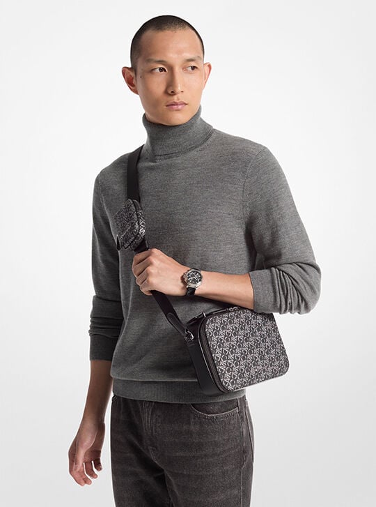 Hudson Empire Monogram Crossbody Bag, BLK/SILVER | Michael Kors KWT