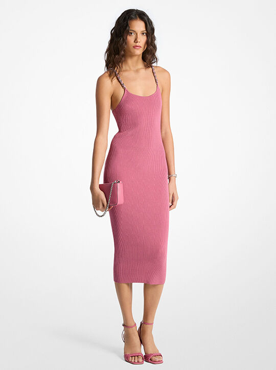 michael kors ribbed chain strap midi dress