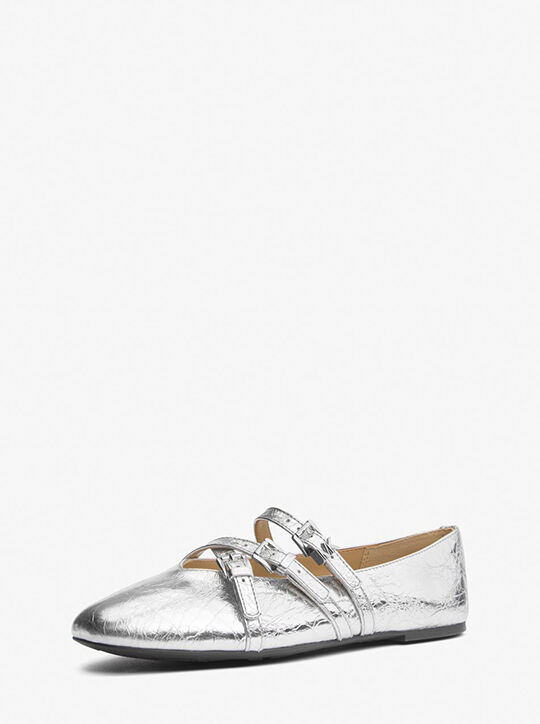 michael kors indy flex crackled metallic leather ballet flat
