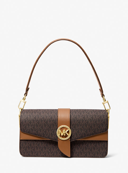 Greenwich Medium Logo Shoulder Bag, BRN/ACORN | Michael Kors KWT