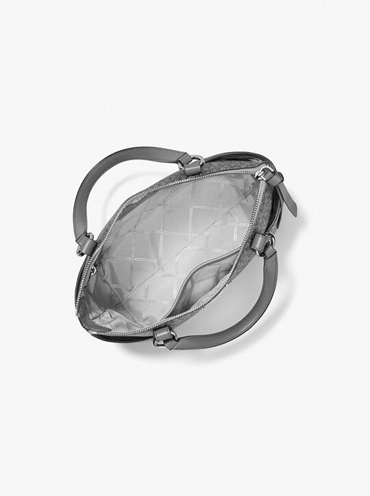 michael kors sullivan small metallic signature logo top zip tote bag