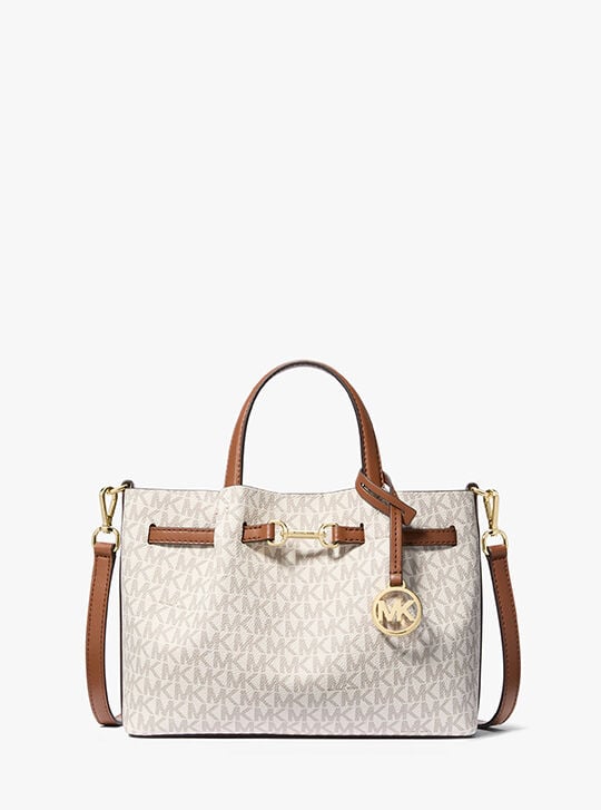 新品 MICHAEL KORS CARSON 2way VANILLA タグ付き Carson Small Signature Logo Satchel, VANILLA | Michael Kors KWT