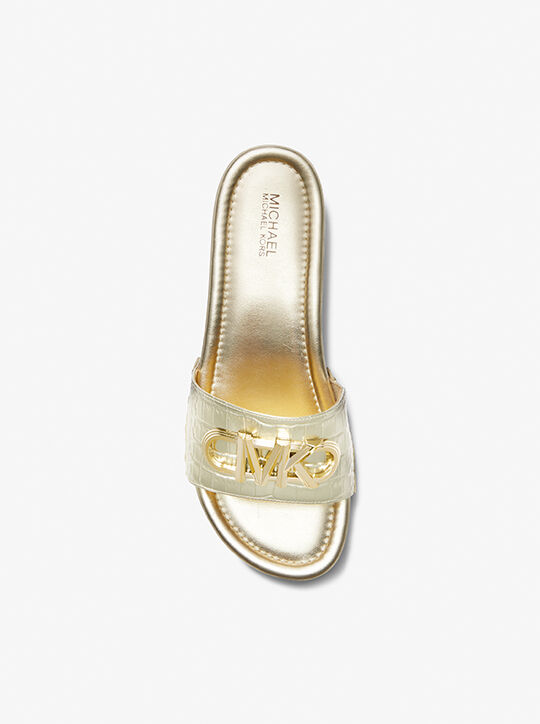Parker Metallic Crocodile Embossed Leather Platform Sandal michael kors parker metallic crocodile embossed leather platform sandal
