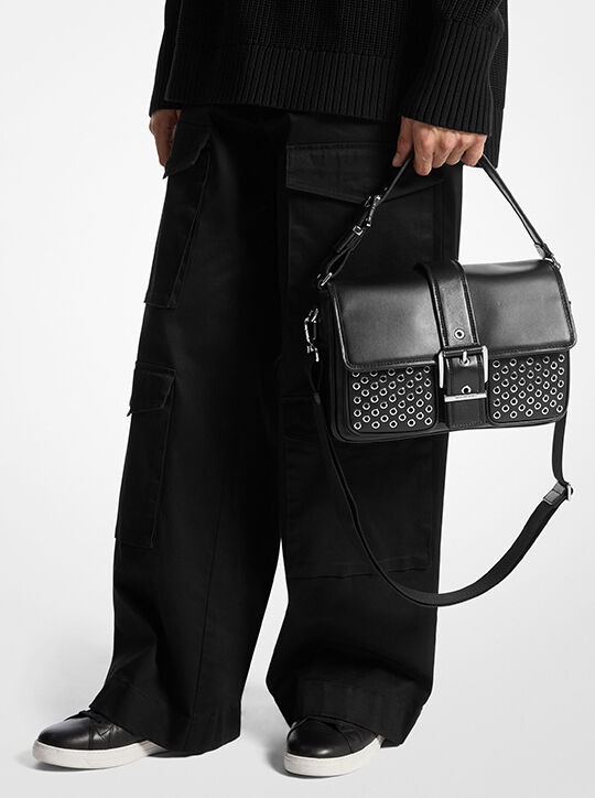 michael kors colby medium grommeted leather messenger bag