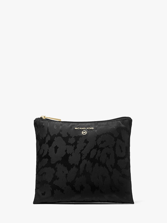 Jet Set Large Leopard Jacquard Nylon Tote Bag michael kors jet set large leopard jacquard nylon tote bag