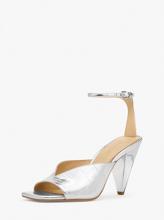 michael kors صندل إليكترا المعدني من الجلد المنقوش بنقشة جلد التمساح