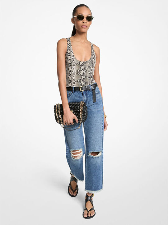 Snake Print Scoop-Neck Bodysuit michael kors snake print scoop neck bodysuit