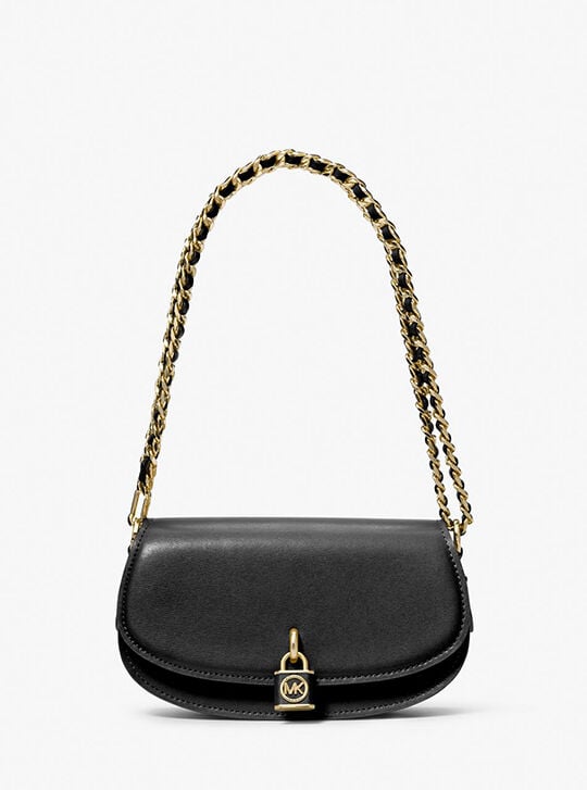 Mila Small Leather Shoulder Bag, BLACK | Michael Kors KWT