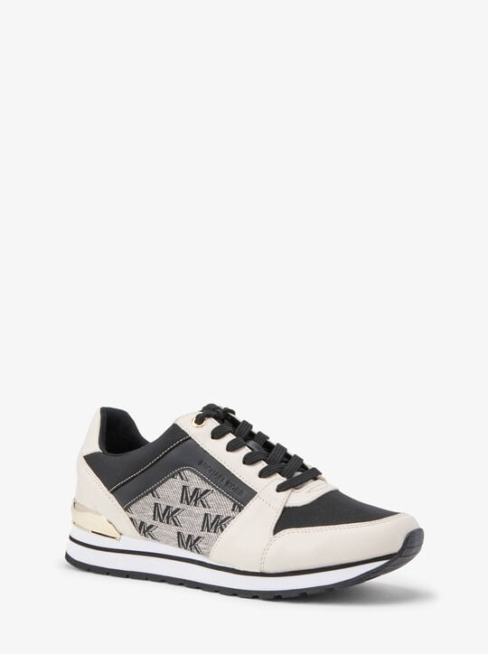 حذاء بيلي الرياضي المصنوع من الجلد والجاكار بشعار الماركة michael kors حذاء بيلي الرياضي المصنوع من الجلد والجاكار بشعار الماركة