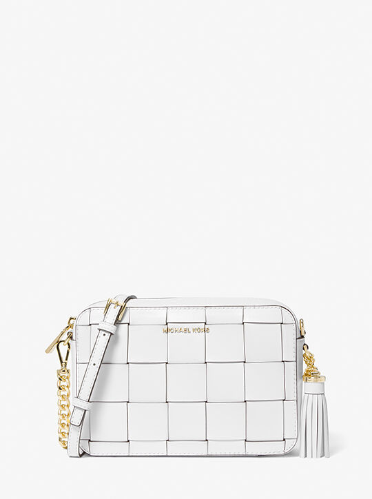 Ginny Medium Woven Leather Crossbody Bag michael kors ginny medium woven leather crossbody bag
