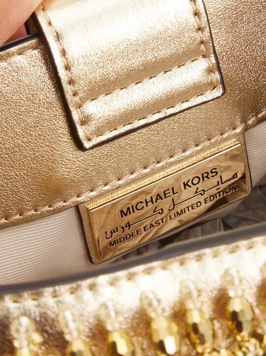 michael kors limited edition rosie extra small embellished metallic bucket bag