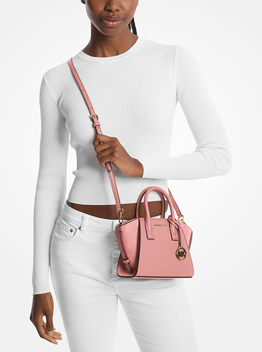 Avril Extra-Small Leather and Suede Satchel, POWDER BLUSH