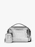 michael kors hudson metallic crocodile embossed leather crossbody bag