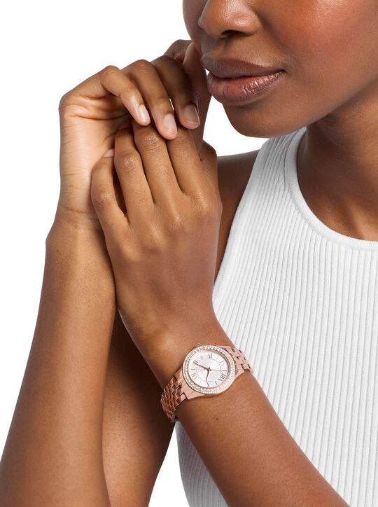 michael kors mini harlowe pav  rose gold tone watch