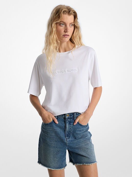 Logo Embossed Cotton T-Shirt michael kors logo embossed cotton t shirt