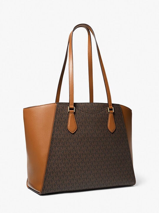 michael kors taryn large signature logo and leather tote bag