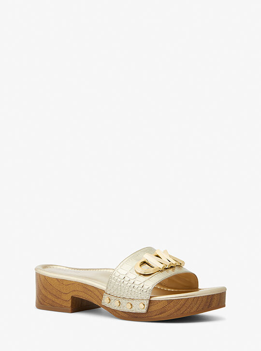 Parker Metallic Crocodile Embossed Leather Platform Sandal michael kors parker metallic crocodile embossed leather platform sandal