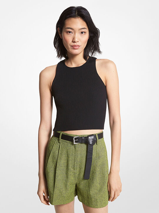 michael kors ribbed recycled viscose blend cropped tank top