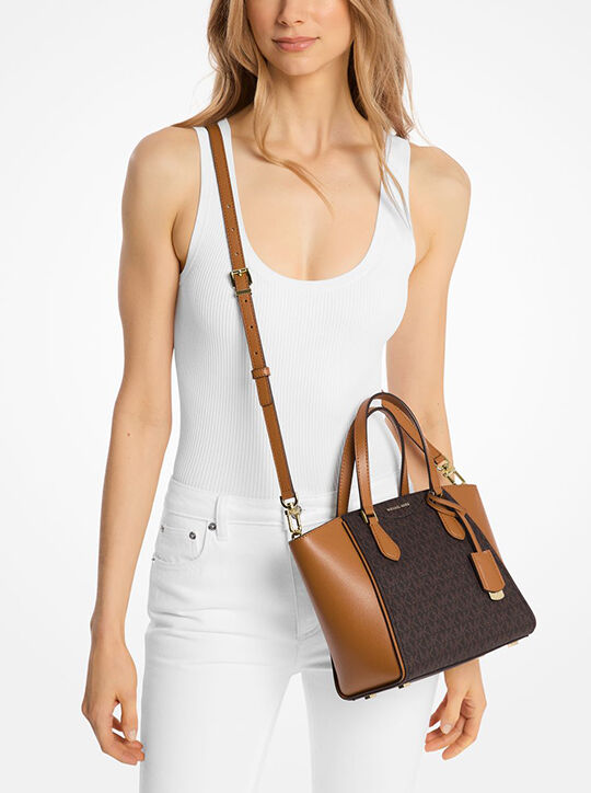 Taryn Small Signature Logo and Leather Convertible Crossbody Bag michael kors taryn small signature logo and leather convertible crossbody bag