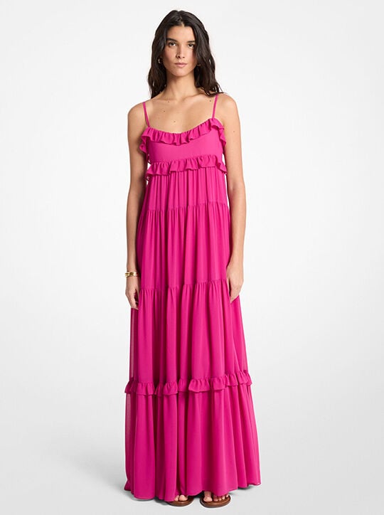 michael kors ruffled georgette tiered maxi dress
