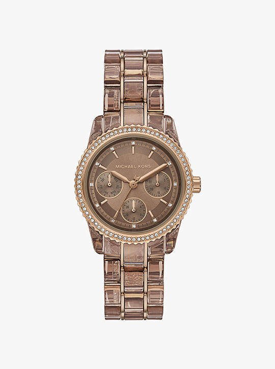 Ritz Pavé Beige Gold-Tone and Acetate Watch michael kors ritz pav beige gold tone and acetate watch