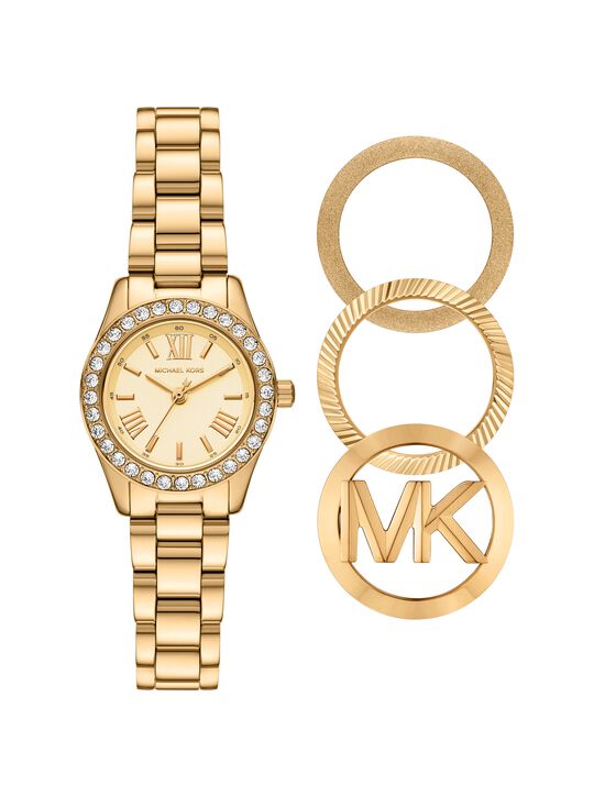 Lexington Brushed Gold-Tone Watch Gift Set michael kors lexington brushed gold tone watch gift set