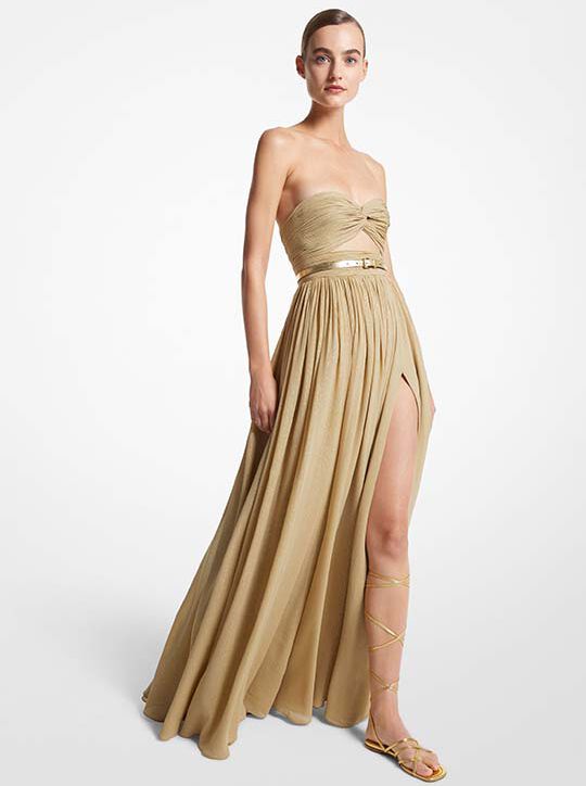 green emerald velvet dress Michael Kors Collection Laminated Lace Silk-Lined Cocktail Dress main image 1