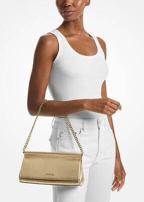 michael kors carmine medium metallic pebbled leather pochette