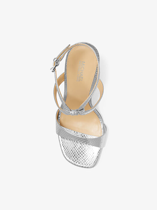 michael kors amara metallic snake embossed leather sandal