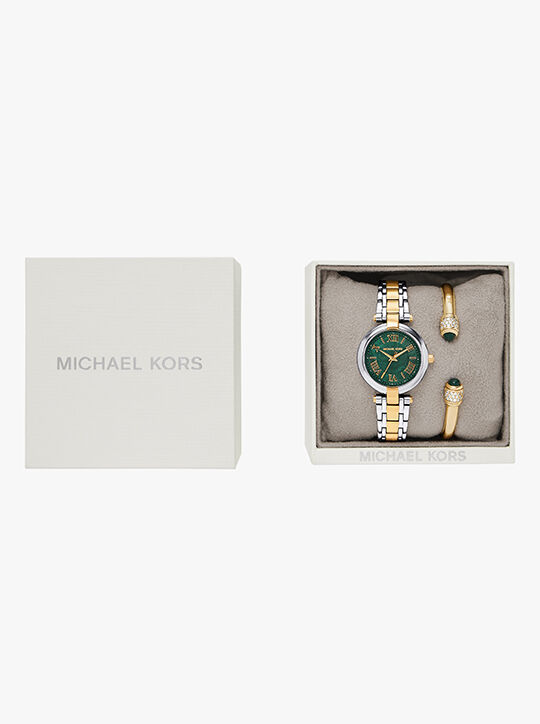 michael kors laney three hand two tone stainless steel watch set
