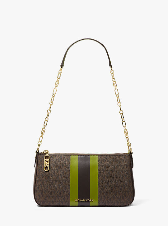 Empire Medium Striped Signature Logo Chain-Link Pochette michael kors empire medium striped signature logo chain link pochette