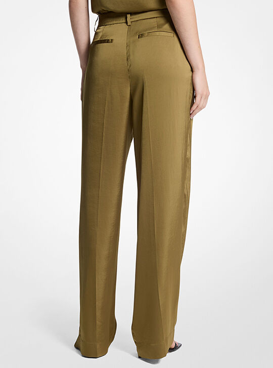 Drapey Satin Wide Leg Pants, GREEN | Michael Kors KWT