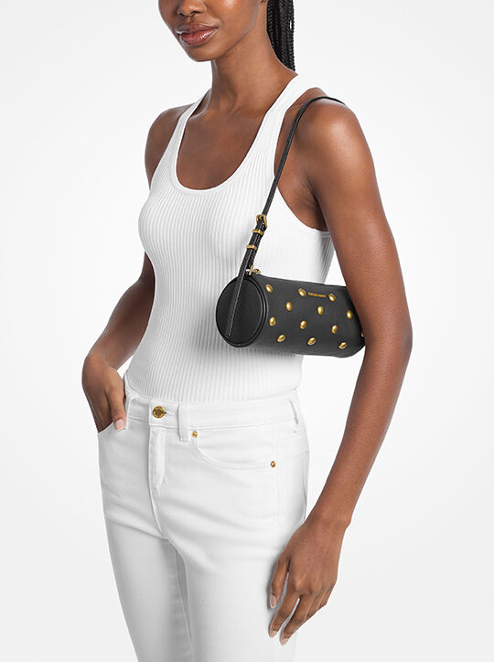 Izzy Small Studded Pebbled Leather Barrel Pochette michael kors izzy small studded pebbled leather barrel pochette