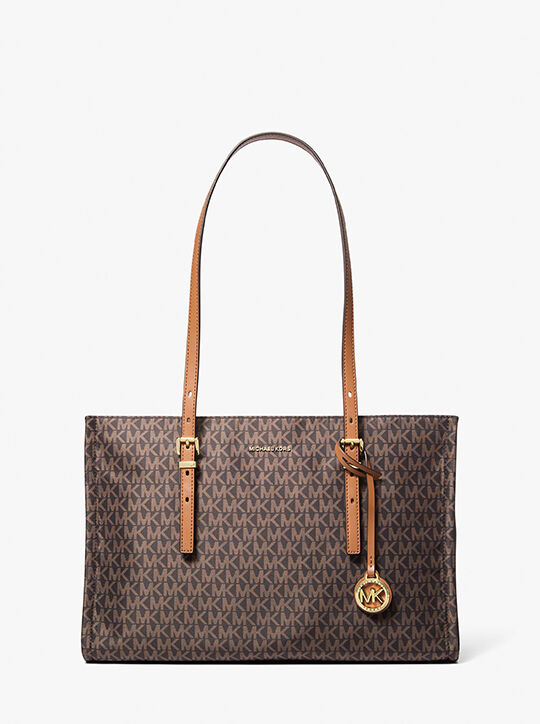 michael kors zadie medium signature logo print woven tote bag