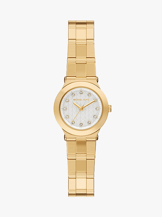 michael kors billie three hand gold tone stainless steel watch
