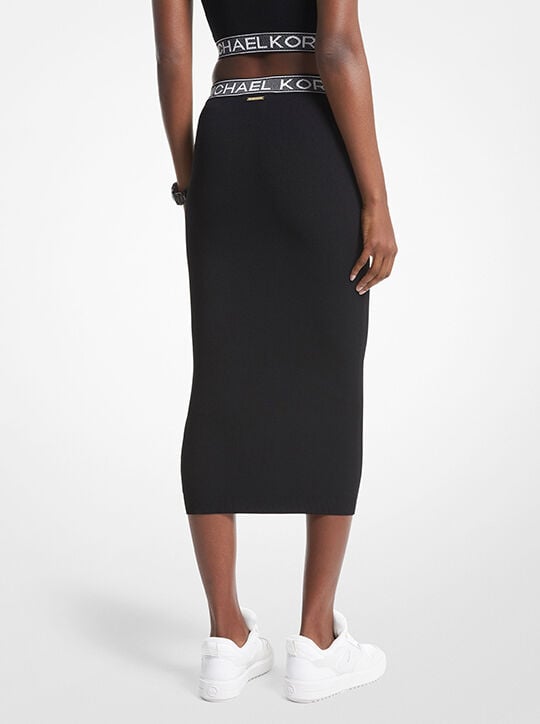 Logo Tape Stretch Viscose Midi Skirt michael kors logo tape stretch viscose midi skirt