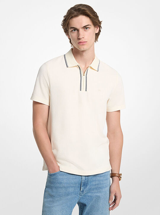 Textured Stretch Cotton Zip-Up Polo Shirt michael kors textured stretch cotton zip up polo shirt