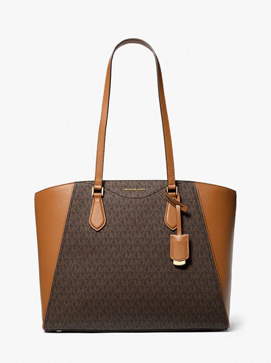 michael kors taryn large signature logo and leather tote bag